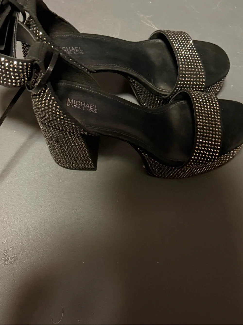 Michael Kors Black Studded Block Heels with Ankle Strap